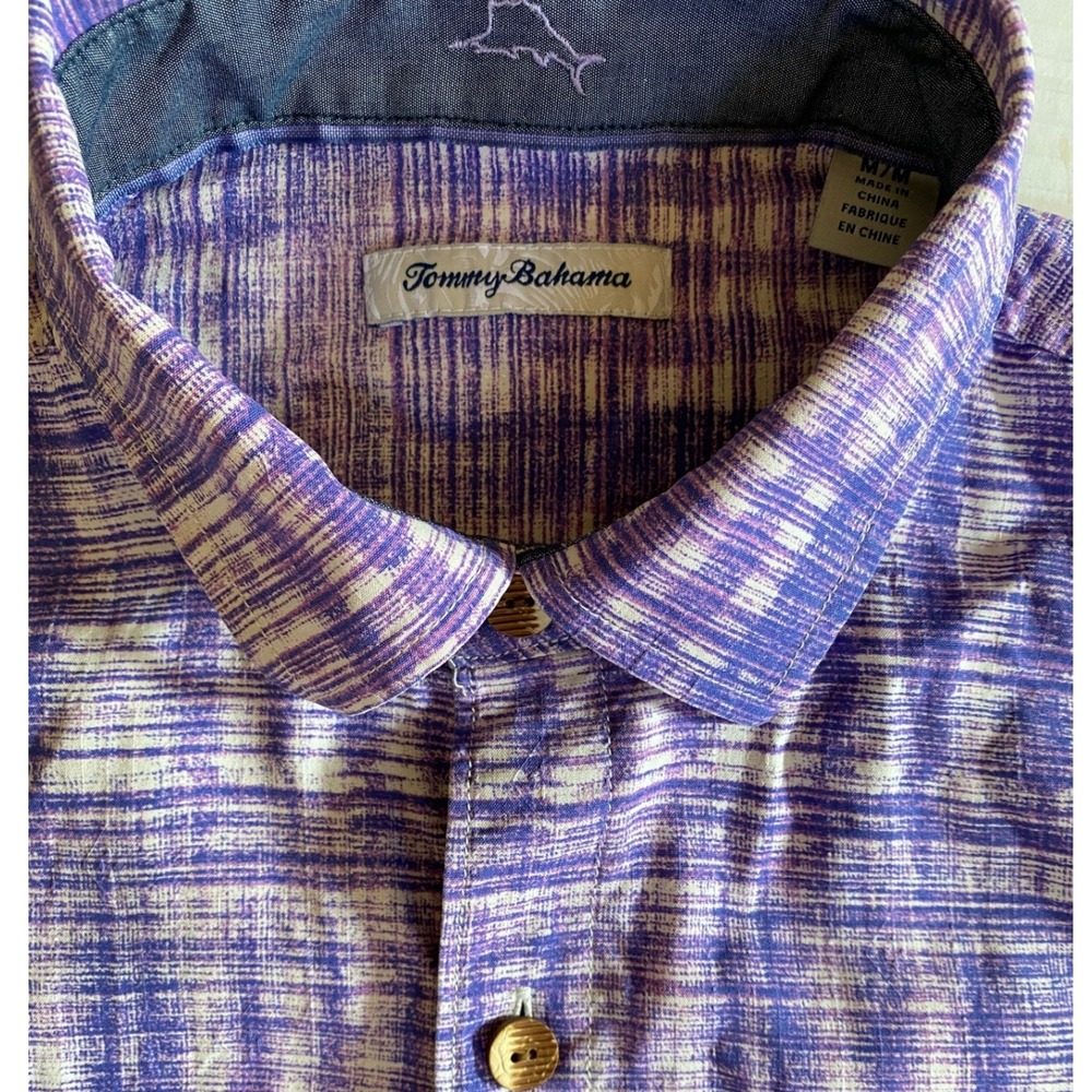 Tommy Bahama Button Up Shirt Purple Plaid Short Sleeve Casual - Silk M‎ - Picture 5 of 12